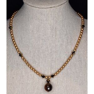 Emily Ray Sterling Silver 925 Tiger's Eye Pendant Crystal Beaded 15 Inch Necklac